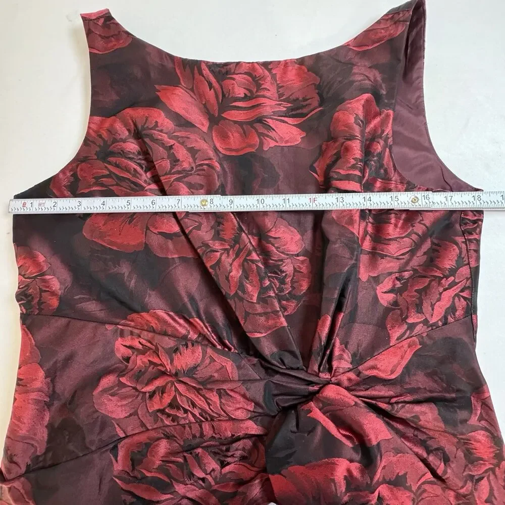 Anne Klein Red Floral Dress Sleeveless Sheath Knee Length Size 14 Cocktail Party